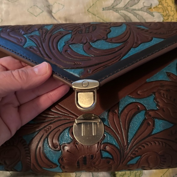 Elegant Brown and Teal Leather Bag, brand new, never used. - Picture 2 of 12